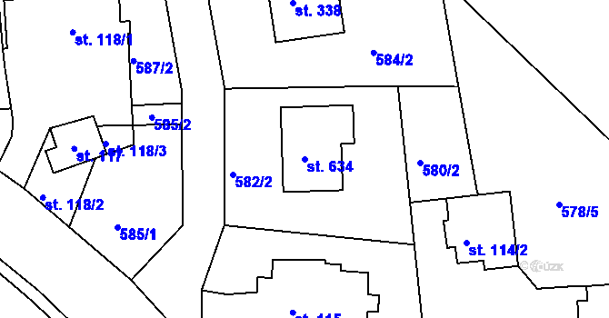 Parcela st. 634 v KÚ Svinary, Katastrální mapa