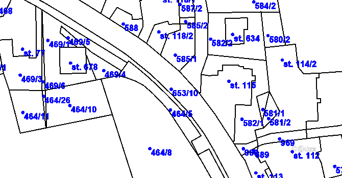 Parcela st. 653/10 v KÚ Svinary, Katastrální mapa