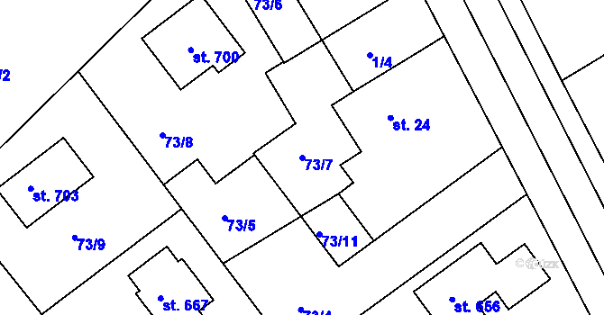 Parcela st. 73/7 v KÚ Svinary, Katastrální mapa