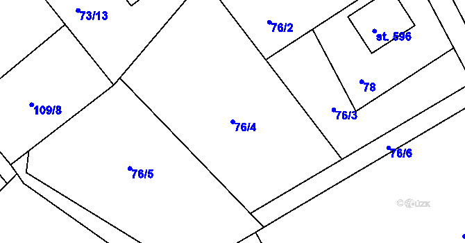 Parcela st. 76/4 v KÚ Svinary, Katastrální mapa