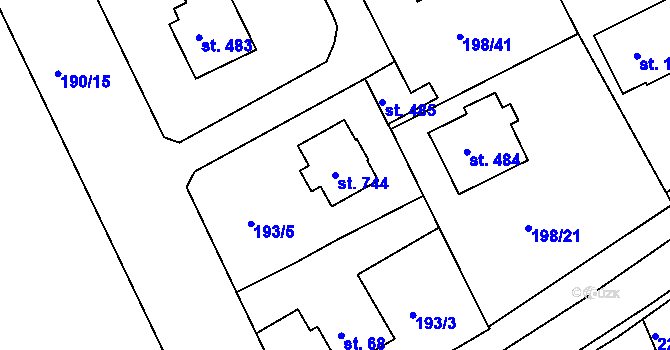 Parcela st. 744 v KÚ Svinary, Katastrální mapa