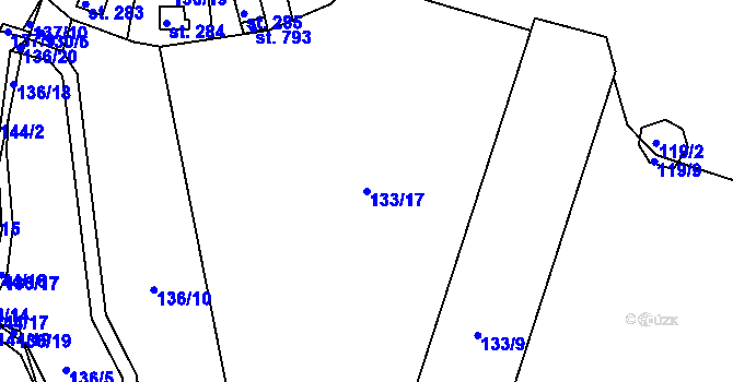 Parcela st. 133/17 v KÚ Svinary, Katastrální mapa