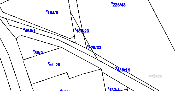 Parcela st. 226/33 v KÚ Svinary, Katastrální mapa