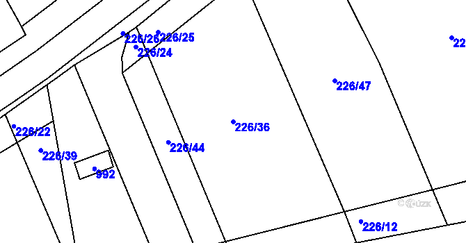 Parcela st. 226/36 v KÚ Svinary, Katastrální mapa