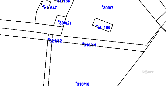 Parcela st. 316/11 v KÚ Svinary, Katastrální mapa