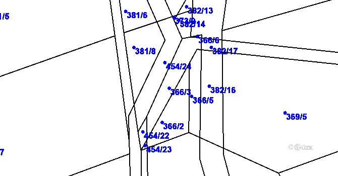 Parcela st. 366/3 v KÚ Svinary, Katastrální mapa