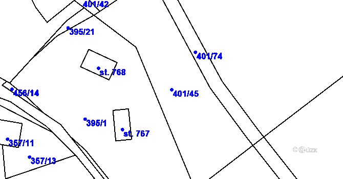 Parcela st. 401/45 v KÚ Svinary, Katastrální mapa