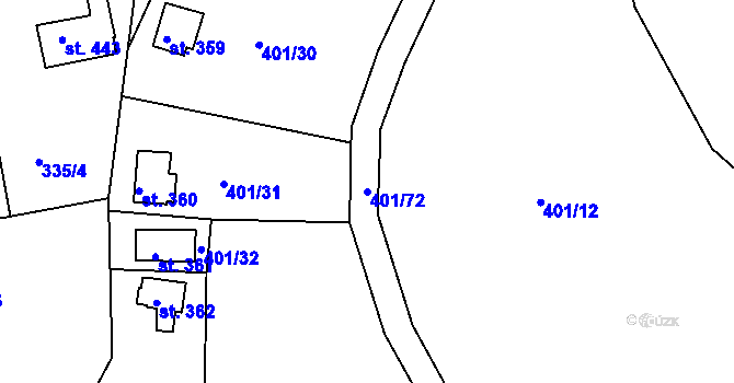 Parcela st. 401/72 v KÚ Svinary, Katastrální mapa