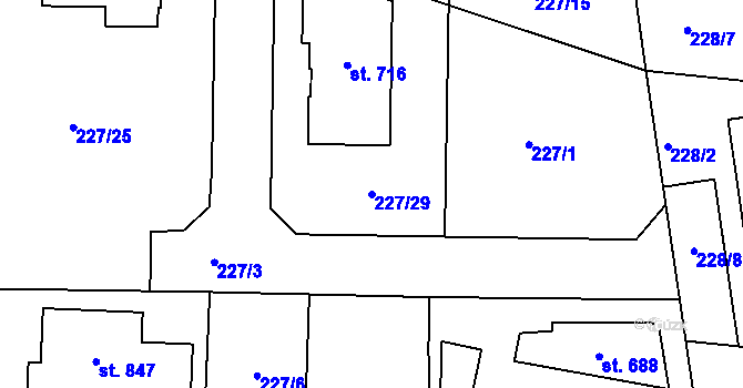 Parcela st. 227/29 v KÚ Svinary, Katastrální mapa