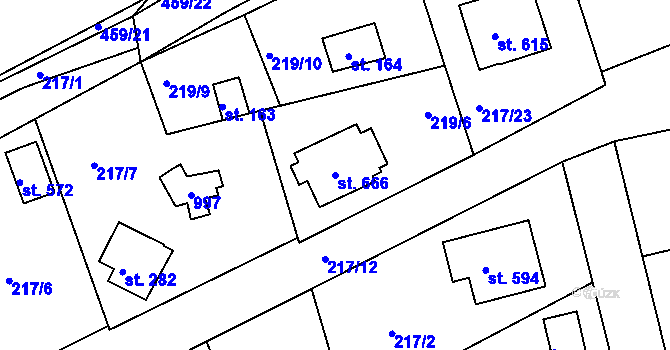 Parcela st. 666 v KÚ Svinary, Katastrální mapa
