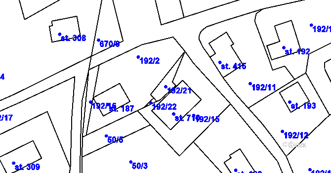 Parcela st. 192/21 v KÚ Svinary, Katastrální mapa