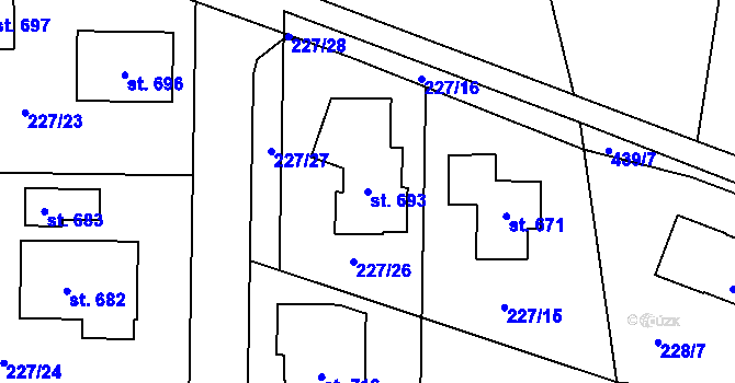 Parcela st. 693 v KÚ Svinary, Katastrální mapa