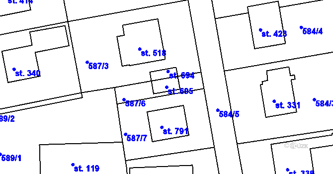 Parcela st. 695 v KÚ Svinary, Katastrální mapa