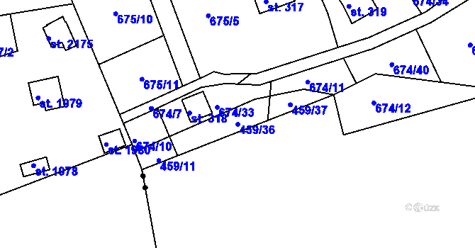 Parcela st. 459/36 v KÚ Svinary, Katastrální mapa