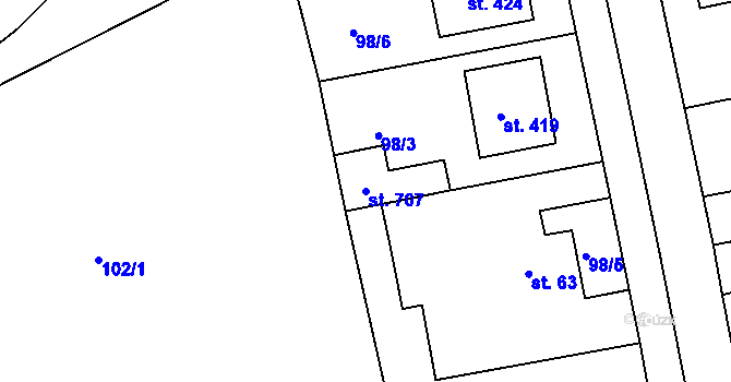 Parcela st. 707 v KÚ Svinary, Katastrální mapa