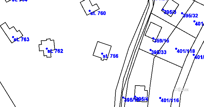 Parcela st. 756 v KÚ Svinary, Katastrální mapa