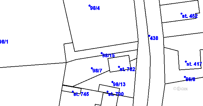Parcela st. 98/15 v KÚ Svinary, Katastrální mapa