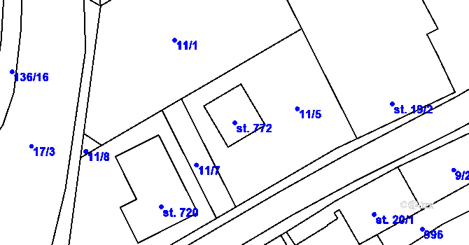 Parcela st. 772 v KÚ Svinary, Katastrální mapa
