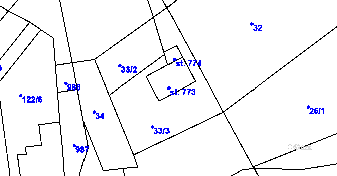 Parcela st. 773 v KÚ Svinary, Katastrální mapa