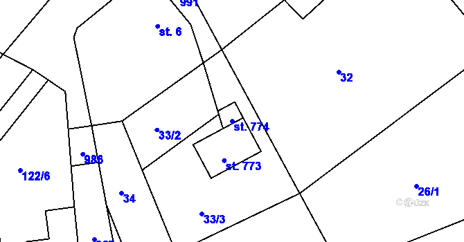 Parcela st. 774 v KÚ Svinary, Katastrální mapa