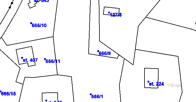 Parcela st. 666/9 v KÚ Svinary, Katastrální mapa