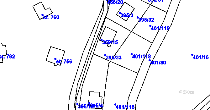 Parcela st. 395/33 v KÚ Svinary, Katastrální mapa