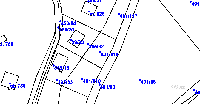 Parcela st. 401/119 v KÚ Svinary, Katastrální mapa