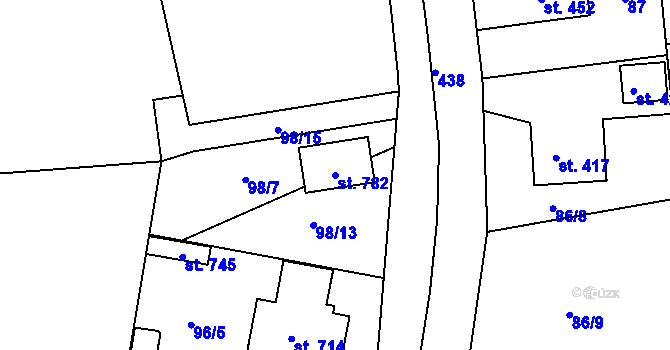 Parcela st. 782 v KÚ Svinary, Katastrální mapa