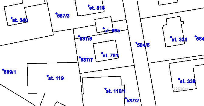 Parcela st. 791 v KÚ Svinary, Katastrální mapa