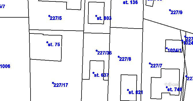 Parcela st. 227/36 v KÚ Svinary, Katastrální mapa