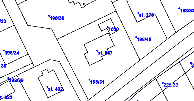 Parcela st. 867 v KÚ Svinary, Katastrální mapa