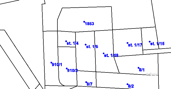Parcela st. 1/6 v KÚ Svinaře, Katastrální mapa