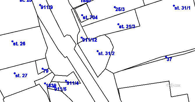 Parcela st. 31/2 v KÚ Svinaře, Katastrální mapa