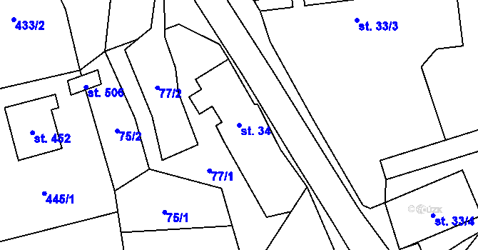 Parcela st. 34 v KÚ Svinaře, Katastrální mapa