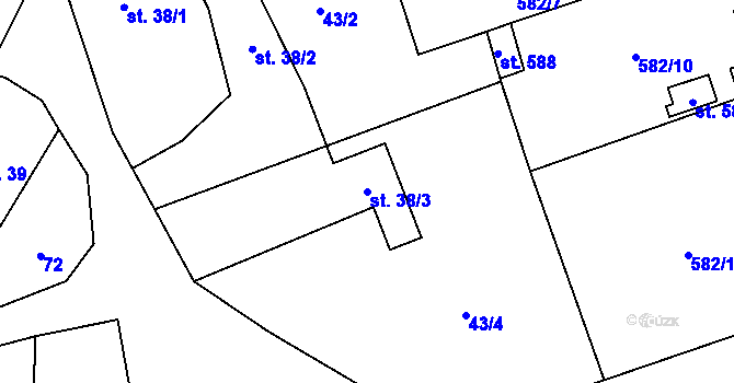 Parcela st. 38/3 v KÚ Svinaře, Katastrální mapa