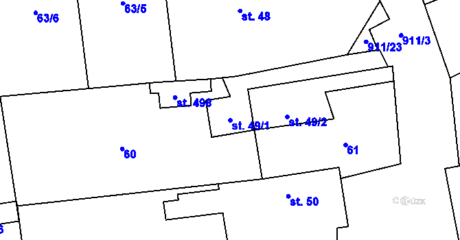 Parcela st. 49/1 v KÚ Svinaře, Katastrální mapa