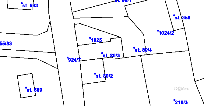 Parcela st. 80/3 v KÚ Svinaře, Katastrální mapa