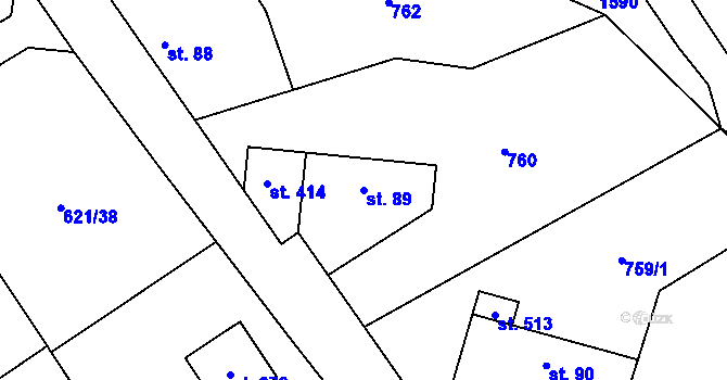 Parcela st. 89 v KÚ Svinaře, Katastrální mapa