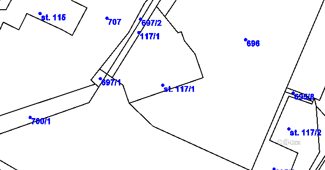 Parcela st. 117/1 v KÚ Svinaře, Katastrální mapa