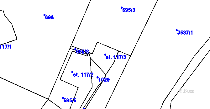 Parcela st. 117/3 v KÚ Svinaře, Katastrální mapa