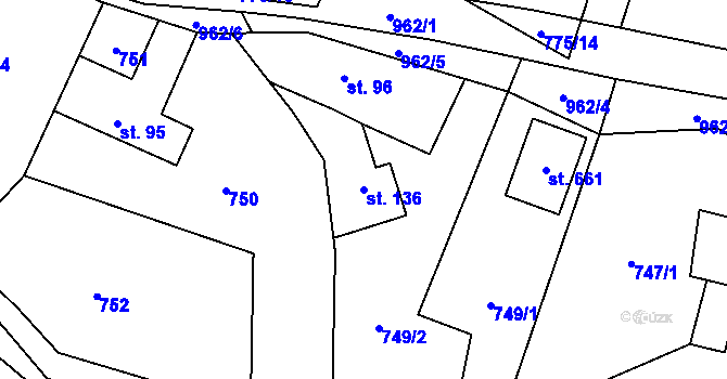 Parcela st. 136 v KÚ Svinaře, Katastrální mapa
