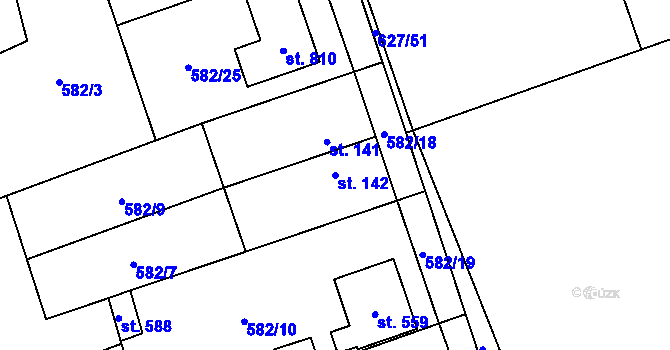 Parcela st. 142 v KÚ Svinaře, Katastrální mapa
