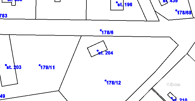 Parcela st. 204 v KÚ Svinaře, Katastrální mapa