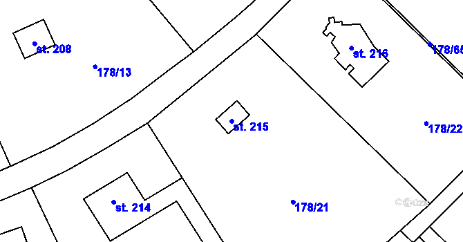 Parcela st. 215 v KÚ Svinaře, Katastrální mapa