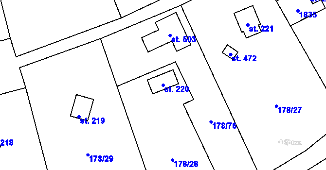 Parcela st. 220 v KÚ Svinaře, Katastrální mapa