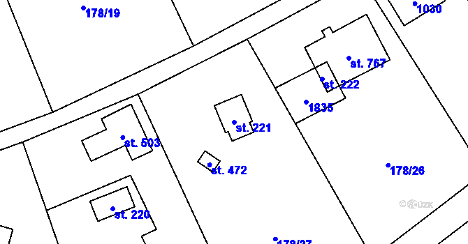 Parcela st. 221 v KÚ Svinaře, Katastrální mapa