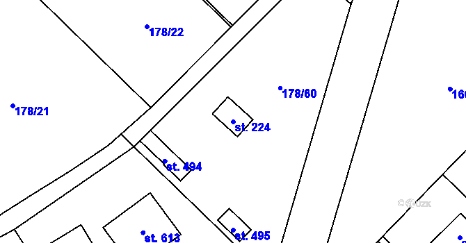 Parcela st. 224 v KÚ Svinaře, Katastrální mapa