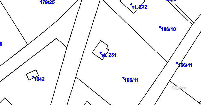 Parcela st. 231 v KÚ Svinaře, Katastrální mapa