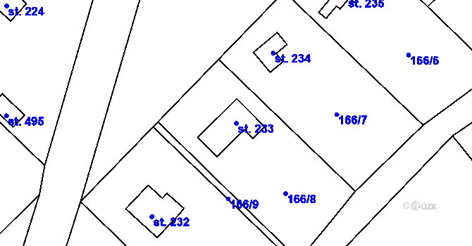 Parcela st. 233 v KÚ Svinaře, Katastrální mapa