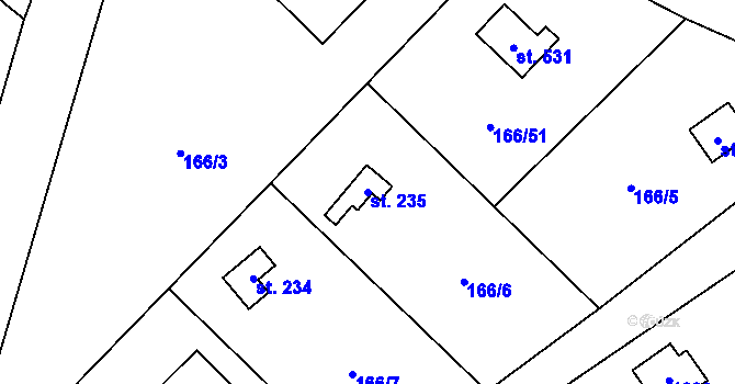 Parcela st. 235 v KÚ Svinaře, Katastrální mapa